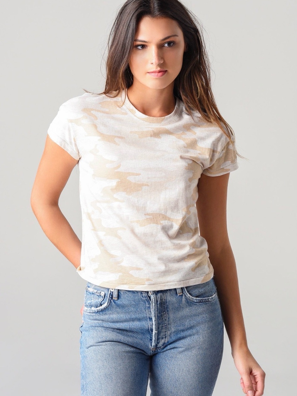 Z Supply Beige and Cream Camo Short Sleeve Tee